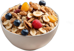 Muesli crujiente con frutas y/o frutos secos, cereales (no fortificado con vitaminas ni elementos químicos)